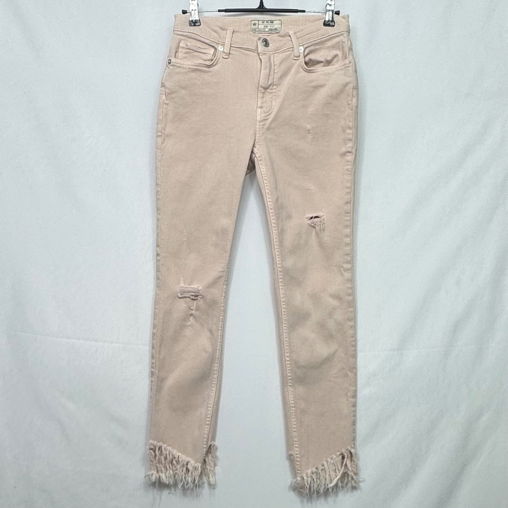 We The Free Free People Women's 27 Beige Distressed Raw Hem Skinny Jeans